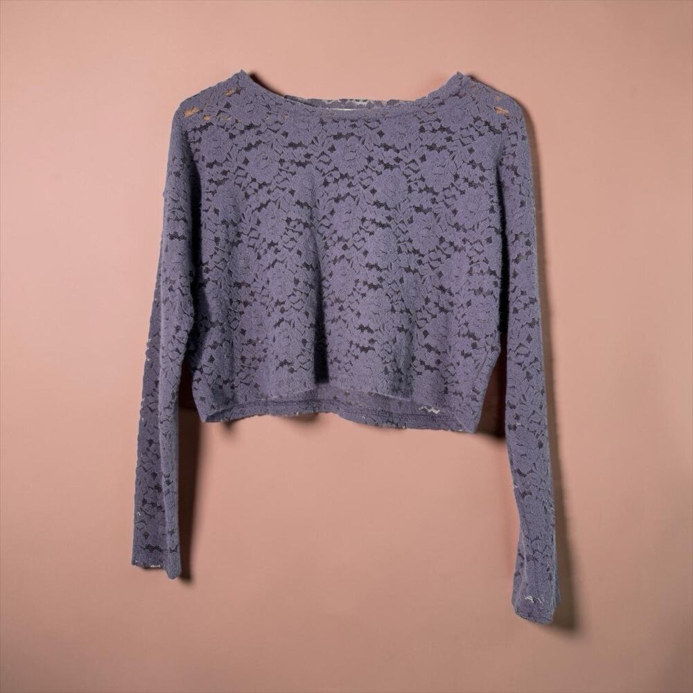 Natural Life Women's Lilac Purple Lace Crop Top Long Sleeve Size S Boho Fairy